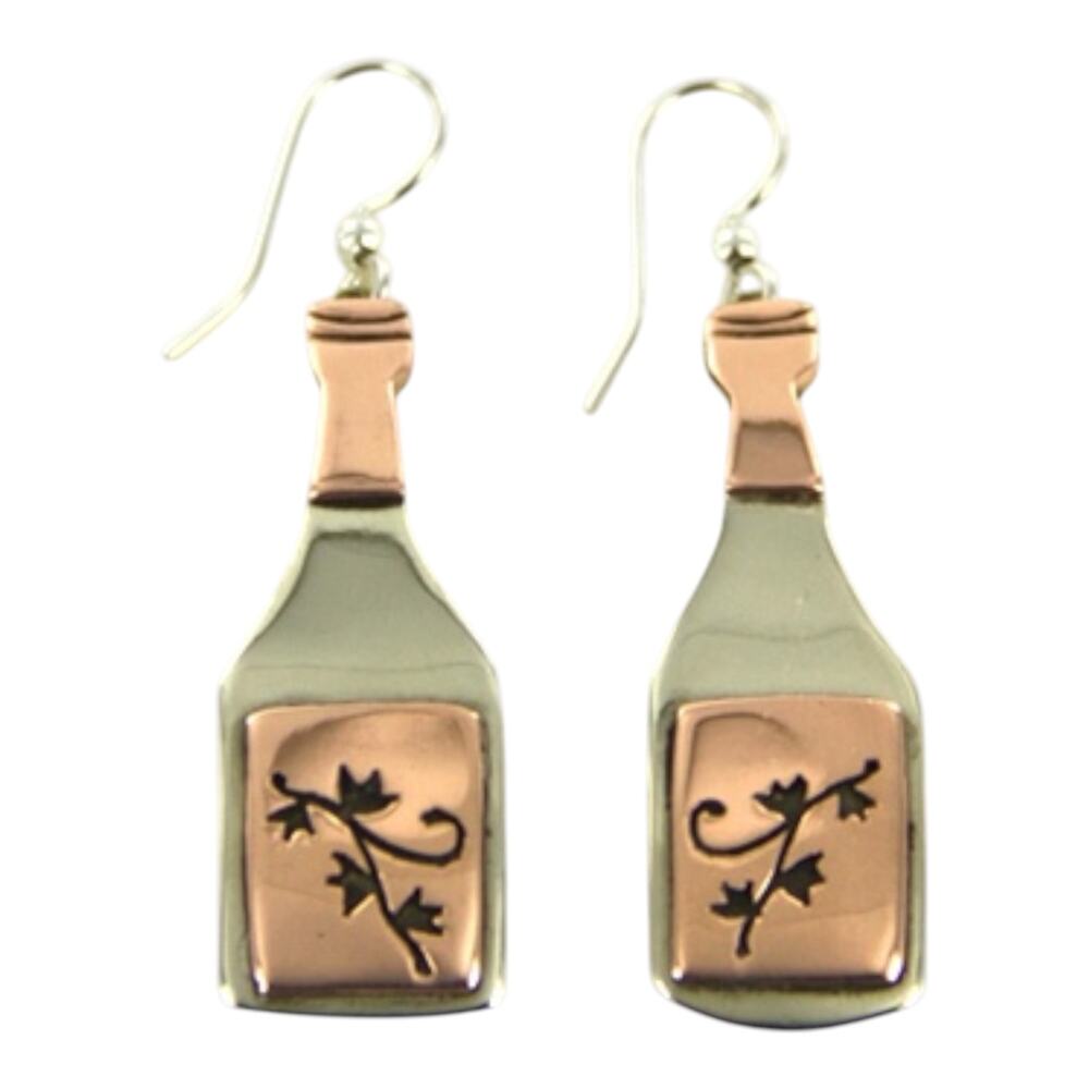 Far Fetched Wine Bottle Earrings Vine Design Cutout Sommelier Copper Alpaca
